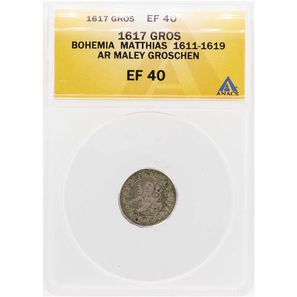 1617 Bohemia Matthias AR Maley Groschen Coin ANACS XF40
