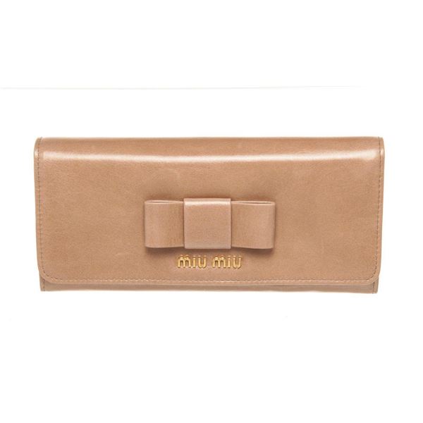 Miu Miu Brown Leather Vitello Shine Snap Wallet