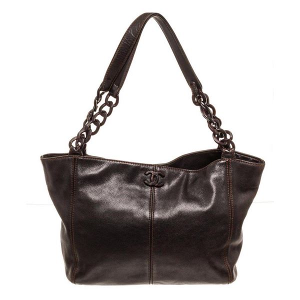 Chanel Brown Leather CC Resin Chain Tote Bag