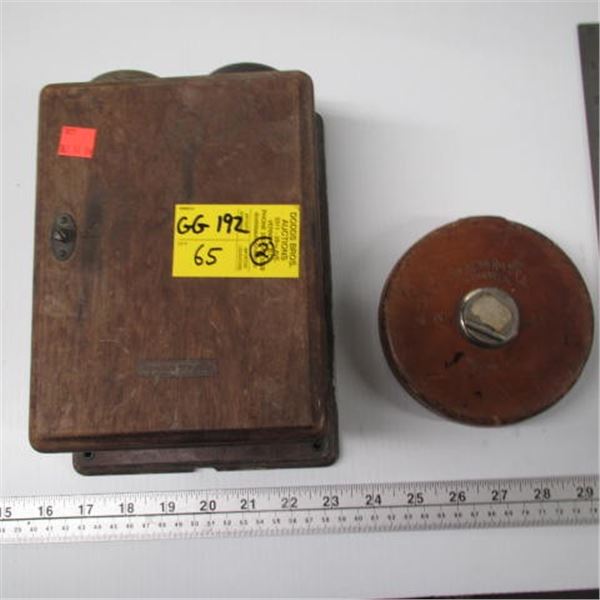 Windy Up Ruler Thing WESTERN ELECTRIC WOOD BOX WITH BELL AND LEFTKIN WIND UP RULER