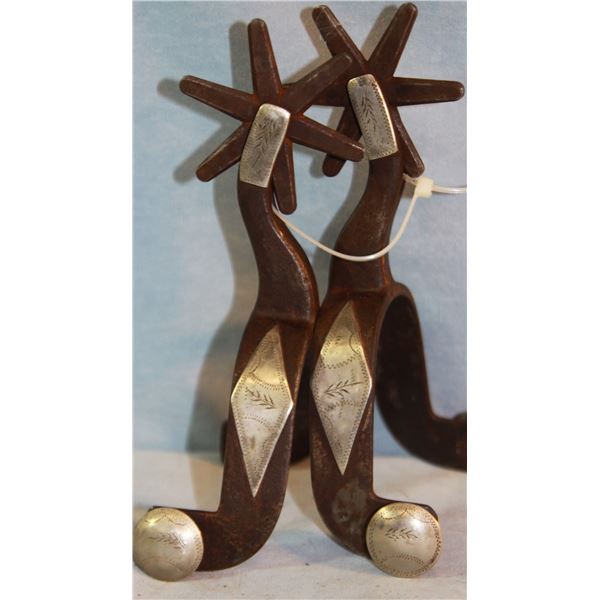 Kelly Bros/Parker silver mtd spurs & Buermann Daisy long shanked spurs