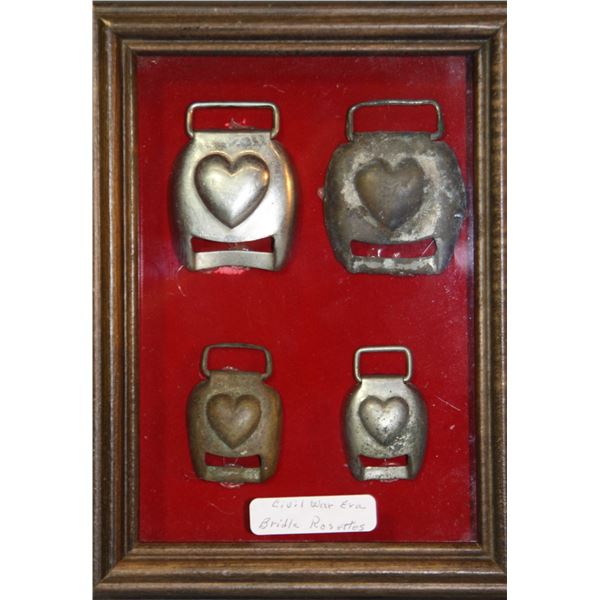 Civil War bridle rosettes, framed