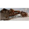 Image 1 : 2 pair spurs: North & Judd drop shank spurs w/chap guards; Buermann engraved iron spurs