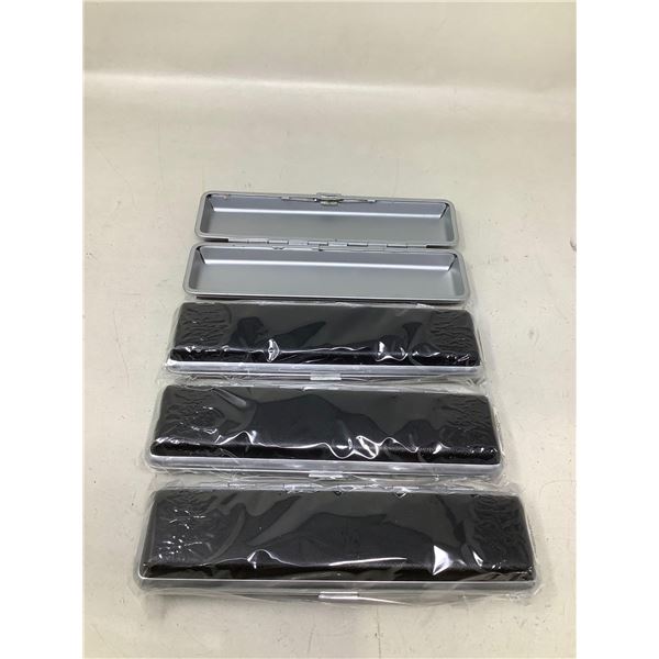 Cigar Box, Black & Silver with Single Button Open & Securement X4