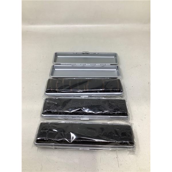 Cigar Box, Black & Silver with Single Button Open & Securement X4