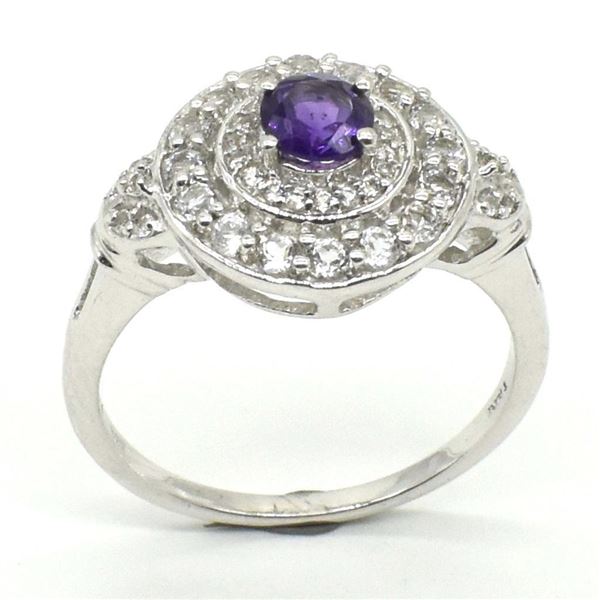 Silver Amethyst Cz(1.45ct) Mircron Rhodium Plated Ring (~weight 4.2g) (Estimated Selling Price from 