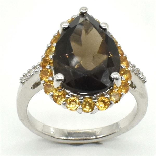 Silver Smokey Citrine(8.6ct) Rhodium Plated Ring (~weight 5.15g) (Estimated Selling Price from $36 t