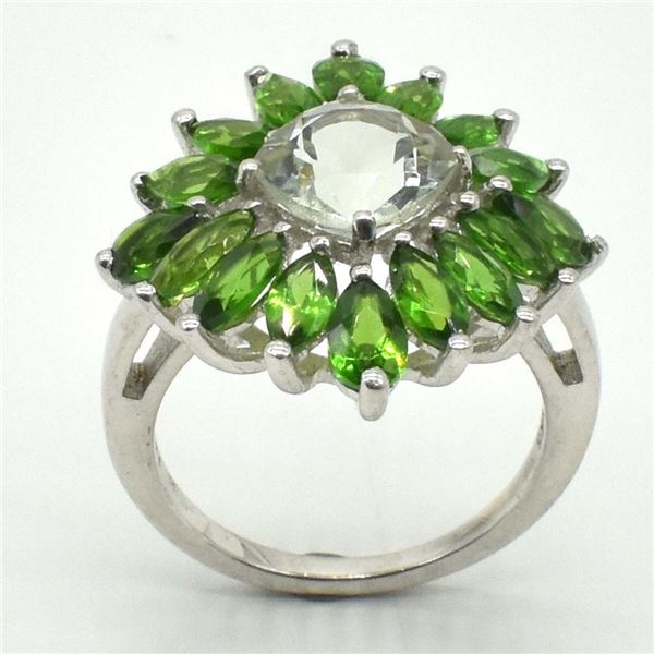Silver Green Amethyst Crome Tourmaline(4.45ct) Rhodium Plated Ring (~weight 4.4g) (Estimated Selling