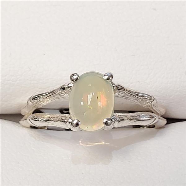 Silver Opal(1.3ct) Rhodium Plated Ring (~weight 2.36g)