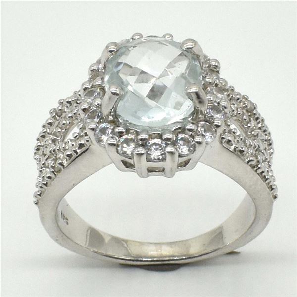 Silver Blue Topaz Cz(3.9ct) Rhodium Plated Ring (~weight 5.6g) (Estimated Selling Price from $39 to 