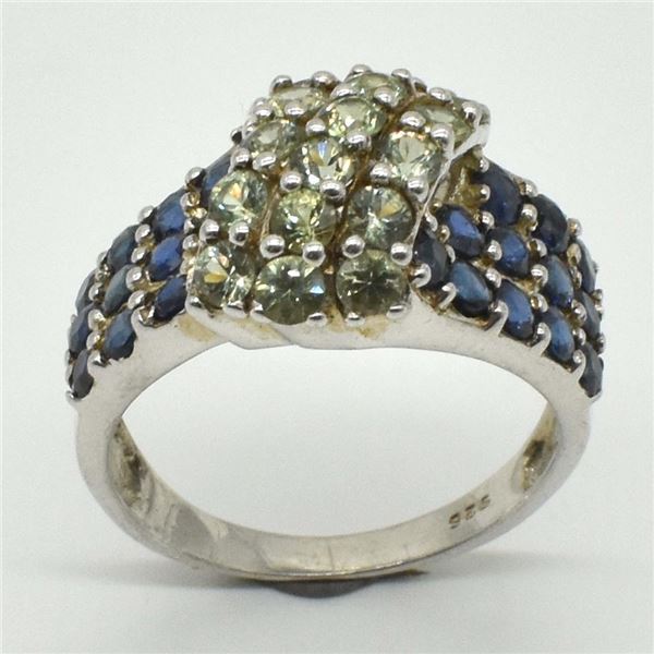 Silver Sapphire Peridot(2.15ct) Rhodium Plated Ring (~weight 4.05g) (Estimated Selling Price from $3