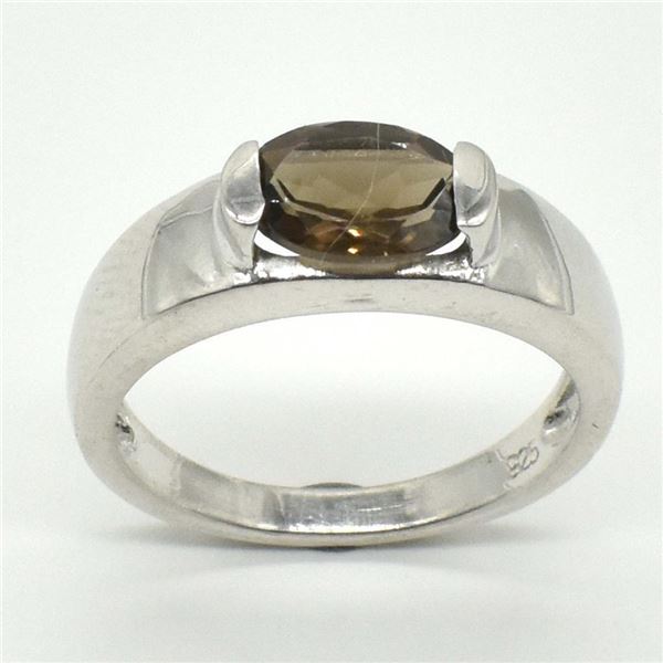 Silver Smokey Quartz(1.8ct) Rhodium Plated Ring (~weight 3.35g)