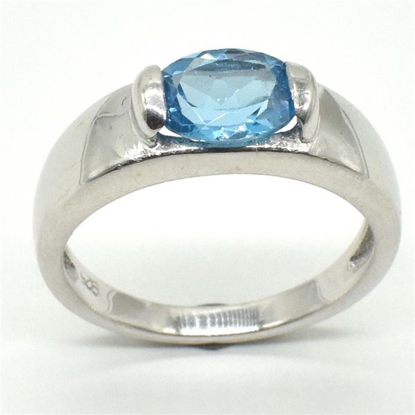 Silver Blue Topaz(4.5ct) Rhodium Plated Ring (~weight 3.4g)