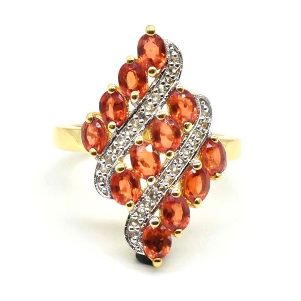 Gold plated Silver Orange Sapphire White Topaz(3.6ct) Gold Rhodium Plated Ring (~weight 4.9g)