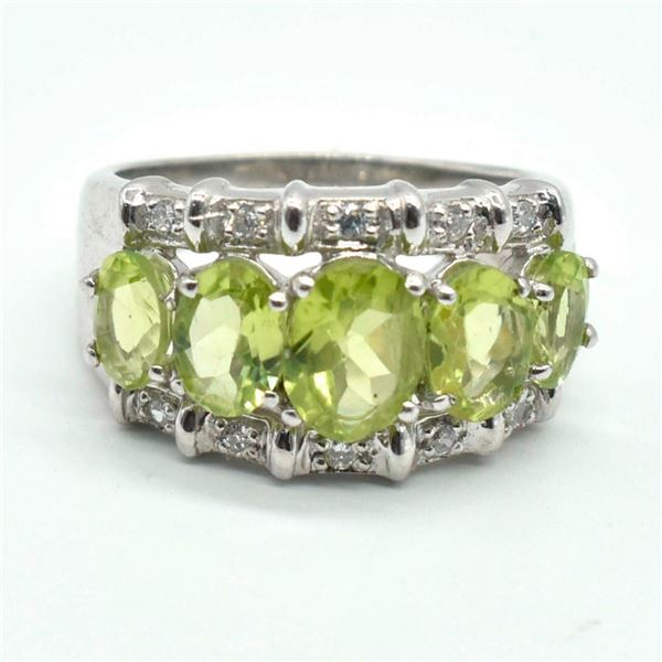 Silver Peridot Cz(4.75ct) Rhodium Plated Ring (~weight 7.55g)
