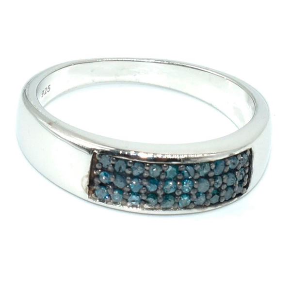 Silver Blue Diamond(0.34ct) Rhodium Plated Ring (~weight 3.75g)