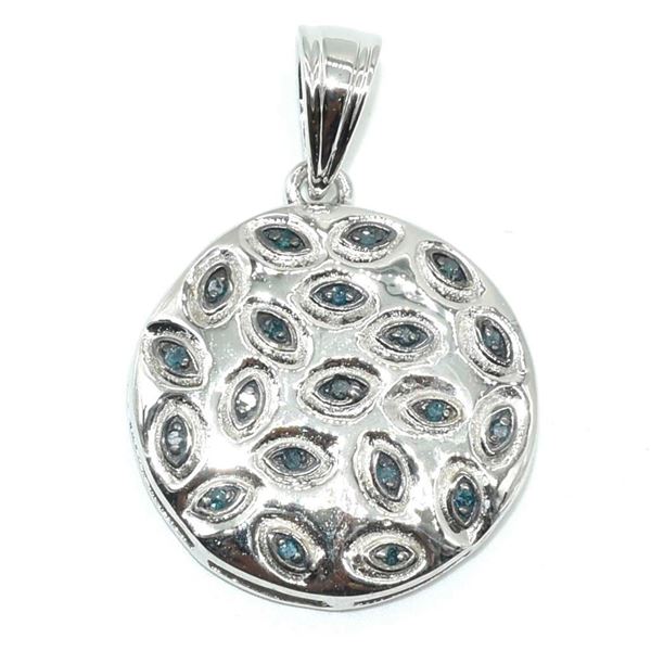 Silver Blue Diamond(0.32ct) Rhodium Plated Pendant (~weight 4.15g)