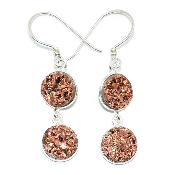 Silver Copper Druzy (5.4ct) Hand Made Earrings (~weight 4.35g)