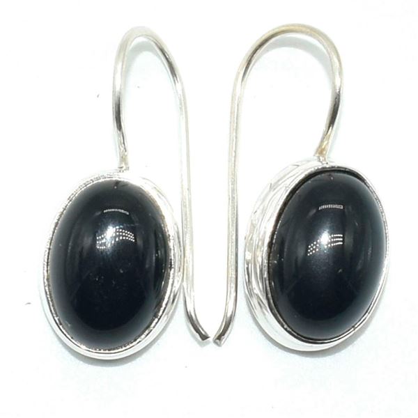 Silver Black Onyx(11.7ct) Hand Made Earrings (~weight 5.45g)