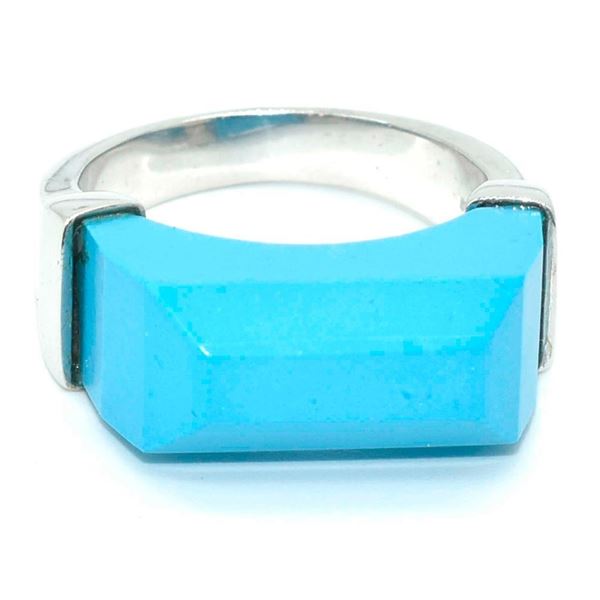 Silver Turquoise Men Made(14.4ct) Rhodium Plated Ring (~weight 7.15g)
