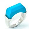 Image 3 : Silver Turquoise Men Made(14.4ct) Rhodium Plated Ring (~weight 7.15g)