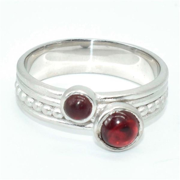 Silver Red Garnet(1.15ct) Rhodium Plated Mat Finish Ring (~weight 5.5g)