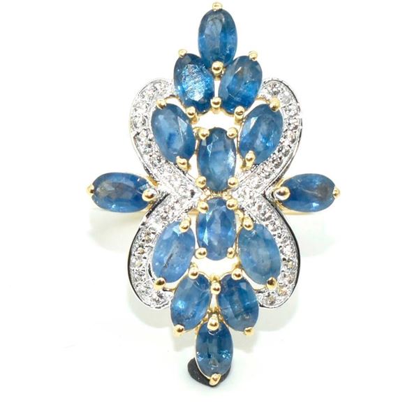 Gold plated Silver Blue Sapphire White Topaz(3.6ct) Gold Rhodium Plated Ring (~weight 6.05g)