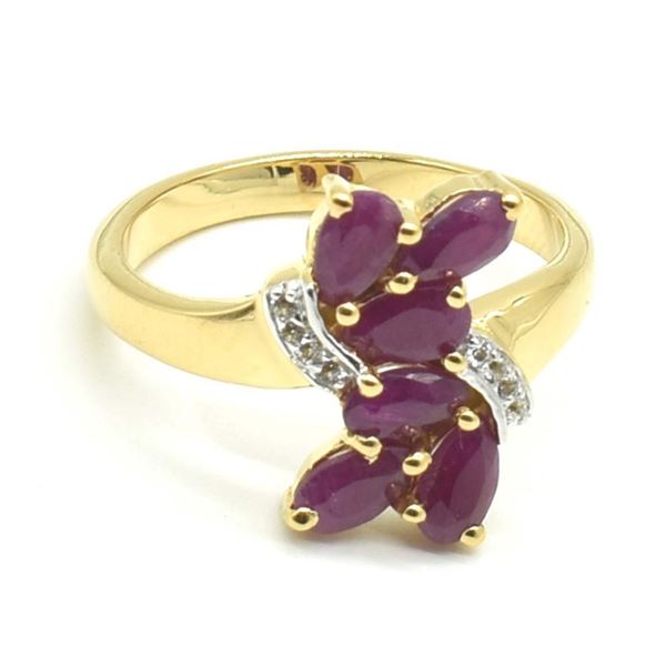 Gold plated Silver Ruby White Topaz(1.8ct) Gold Rhodium Plated Ring (~weight 3.75g)