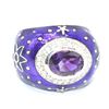 Image 1 : Silver Amethyst White Topaz(3.5ct) Rhodium Plated Enamel Work Ring (~weight 13.4g)