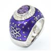 Image 3 : Silver Amethyst White Topaz(3.5ct) Rhodium Plated Enamel Work Ring (~weight 13.4g)