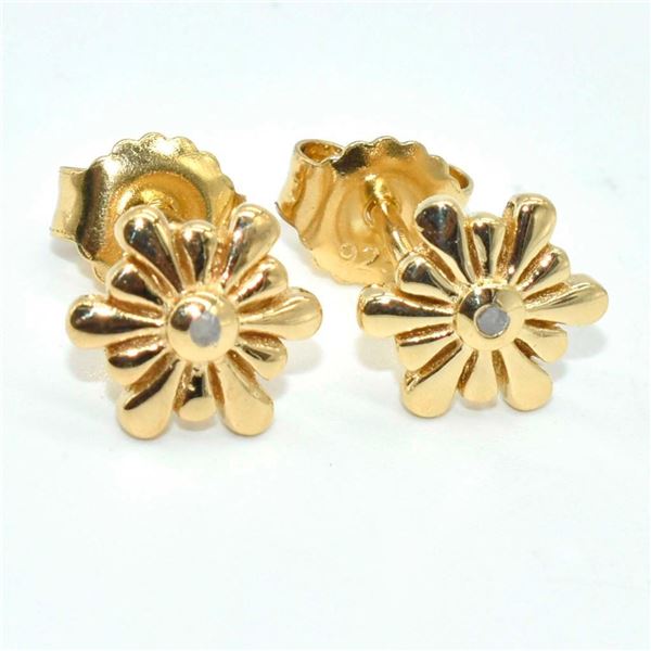 Gold plated Silver Diamond(0.05ct) Gold Rhodium Plated Earrings (~weight 2.2g)