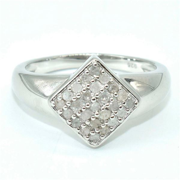 Silver Diamond(0.35ct) Rhodium Plated Ring (~weight 4.8g)
