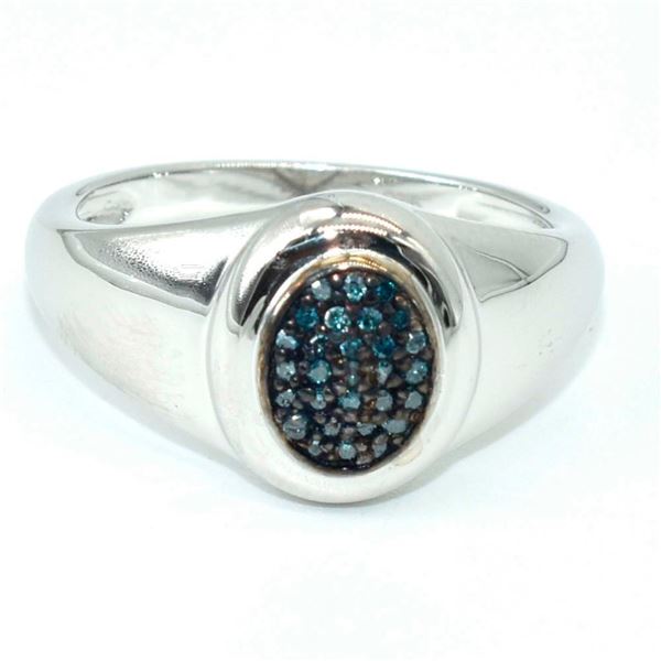 Silver Blue Diamond(0.32ct) Rhodium Plated Ring (~weight 3.7g)