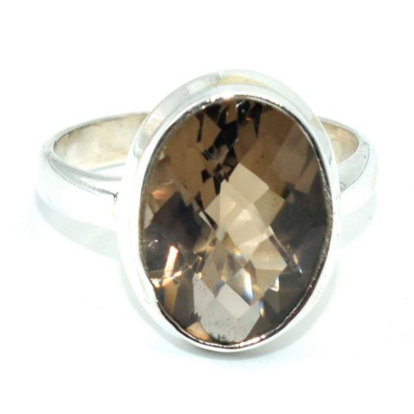 Silver Smokey Quartz(7.2ct) Hand Made Ring (~weight 4.55g)