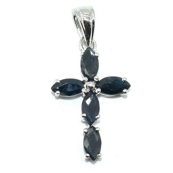 Silver Blue Sapphire(4.45ct) Rhodium Plated Pendant (~weight 3.7g)