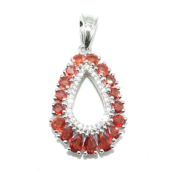 Silver Orange Sapphire(3.65ct) Rhodium Plated Pendant (~weight 5.43g)