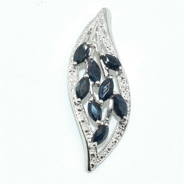 Silver Blue Sapphire(2.75ct) Rhodium Plated Pendant (~weight 2.95g)