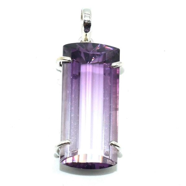 Silver Bi-Colour Amethyst(22.7ct) Rhodium Plated Pendant (~weight 7.3g)