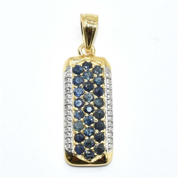 Gold plated Silver Blue Sapphire(3.6ct) Gold Rhodium Plated Pendant (~weight 5.6g)