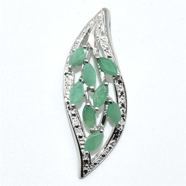 Silver Emerald(1.8ct) Rhodium Plated Pendant (~weight 2.7g)
