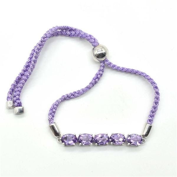 Silver Amethyst(4.75ct) Rhodium Plated Thread Bracelet Bracelet (~weight 5.95g)