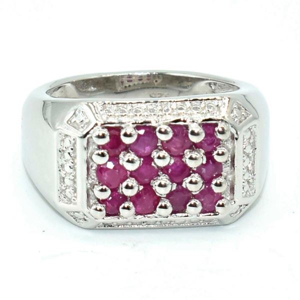 Silver Ruby(1.85ct) Rhodium Plated Ring (~weight 8.75g)