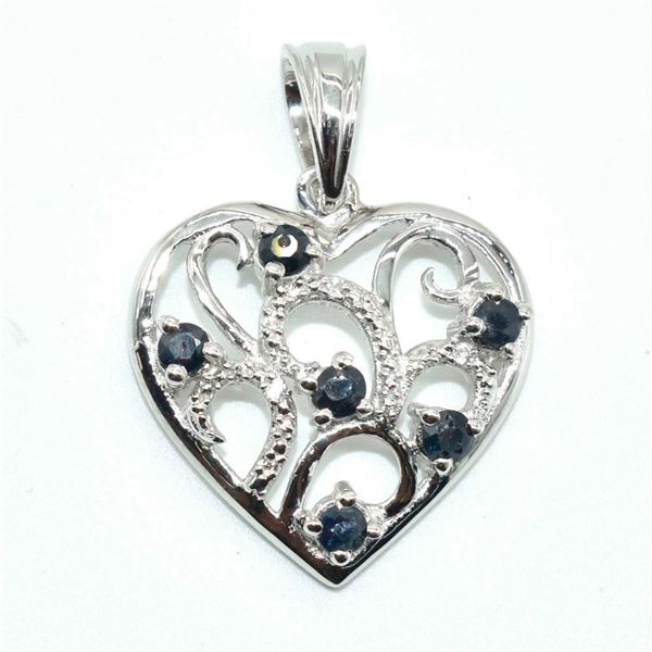 Silver Blue Sapphire(0.95ct) Rhodium Plated Pendant (~weight 3.8g)