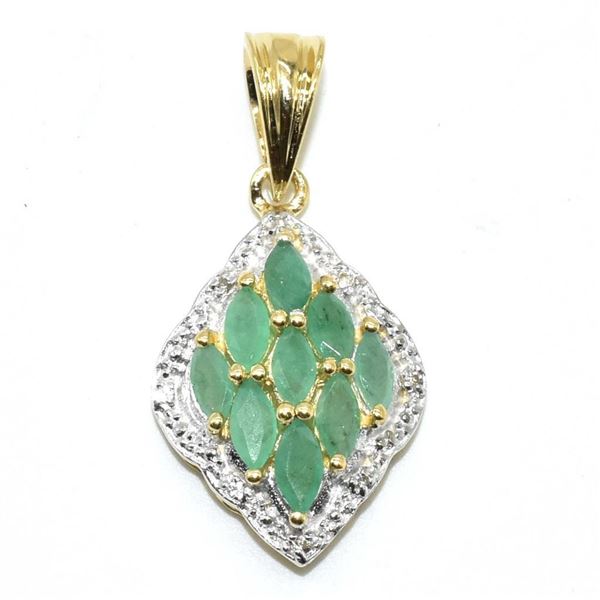 Gold plated Silver Emerald(2.75ct) Gold Rhodium Plated Pendant (~weight 3.1g)