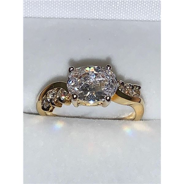 Ladies 14K GP 1.0 Carat Brilliant Cut Solitaire with side stones engagement ring size 7