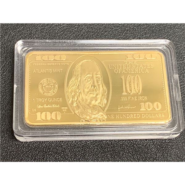 Atlantis mint 1 troy ounce USA $100.00 cased wafer bar .999 fine iron