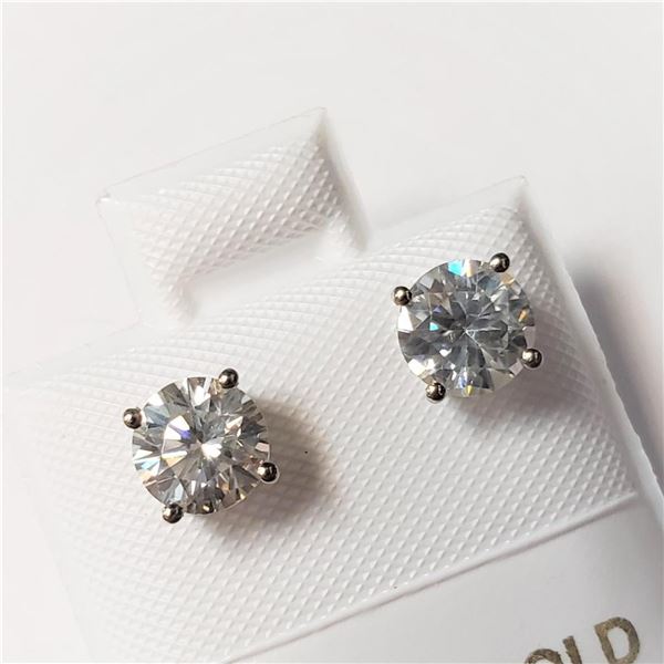 14K White Gold White Moissanite(1.42ct) Earrings ( (~weight 1g), Made in Canada, Appraised Retail $1