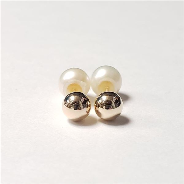10K Yellow Gold 2In1 Fresh Water Pearl Earrings (~Size )(Ring is resizable for $40) (~length inches)