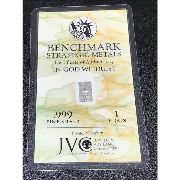 Benchmark Strategic Metals .999 Fine Silver 1 grain Wafer Bar with certificate