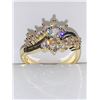 Image 1 : Ladies Cluster Top with brilliant cut solitaire stone 14K GP Anniversary Ring size 7